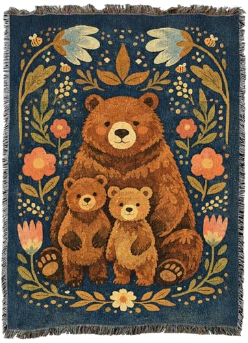 Pure Country Weavers Mama Bear and Cubs Folk Art Blanket - Gift Tapestry Throw Woven from Cotton - Made in The USA (60X80) - color: Mama Bear and Cubs Folk Art, size: 60x80