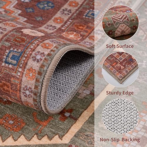Ciicool Small Area Rug, 2x3ft Boho Rug, Ultra Soft Entry Rugs for Entryway, Non-Slip Washable Rugs Oriental Low-Pile Indoor Mat Floor Carpet for Entrance Bedroom Kitchen Bathroom Foyer Decor - color: Terracotta/Green, size: 2' X 3' (Rectangular)
