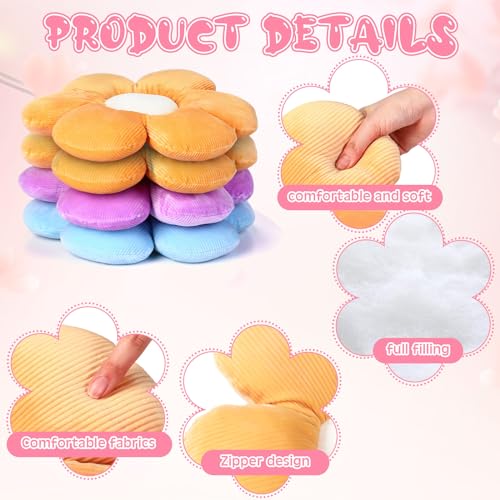 Reginary 4 Pcs Flower Floor Pillows Cute Plush Flower Throw Pillows Daisy Floor Seat Cushion Chair Pads for Back to School First Day of School for Sofa Couch Bed Decor(15 Inch,Bright Color) - color: Bright Color