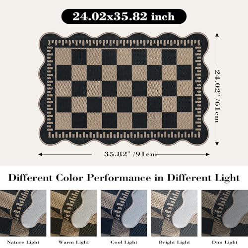 Checkered Easy Jute Entryway Rug, 2x3 Washable Non Slip Kitchen Rug, Indoor Outdoor Door Mat, Farmhouse Low Pile Floor Black Rugs for Porch Doorway - color: Black Checkered, size: 2'x3' (Rectangular)