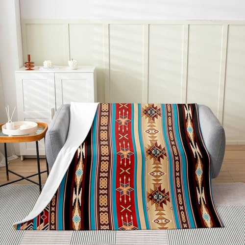 Aztec Bed Blanket 40"X50", Ethnic Tribal Arrow Flannel Fleece Blanket, Vintage Southwestern Native Bohemian Throw Blanket, Western Star Exotic Geometric Diamond Fuzzy Sherpa Blanket Room Decor - color: Multi 03, size: 40*50