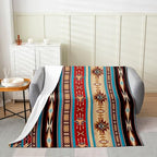Erosebridal Aztec Bed Blanket Queen Size, Ethnic Tribal Arrow Flannel Fleece Throw Blanket, Southwestern Native Bohemian Throw, Western Star Exotic Geometric Diamond Fuzzy Sherpa, Multicolor - color: Multi 03, size: Queen