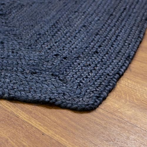 Super Area Rugs Farmhouse Jute Braided Rug - Reversible Natural Fiber- Eco Friendly Rug for Living Room - Kitchen - Dining Room Hand Woven, Navy, Half Circle 16" x 33" - color: Navy Blue, size: 1'4" x 2'9" (Semicircular)
