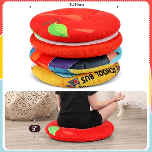 Funnymoom 4 Pcs Toddler Floor Cushion 4 Styles 16 Inch Cute Colorful Floor Cushions Meditation Yoga Pillow for Teen Reading Nook Classroom Picnic Daycare Back to School Nursery Supplies