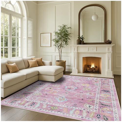 Fame Rugs Pink Modern Oushak Rug 5x7, Washable Vintage Turkish Colorful Oriental Antique Inspired Area Rugs, Luxury Living Room Bedroom (995PP, 5' x 7') - color: 995pp, size: 5' x 7' (Rectangular)