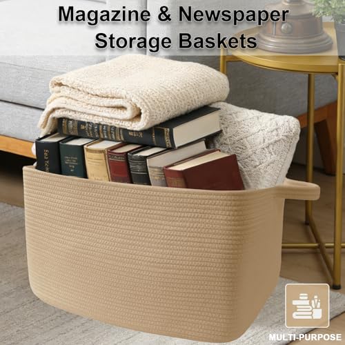 96L Large Blanket Basket,24"x16"x15"Rectangle Storage Bin with Handles,Woven Rope Laundry Basket for Toys, Clothes,Magazines,Home Organization,Nursery,Living Room & Bedroom,Jute - color: Jute, size: 24"x16"x15"(96L)