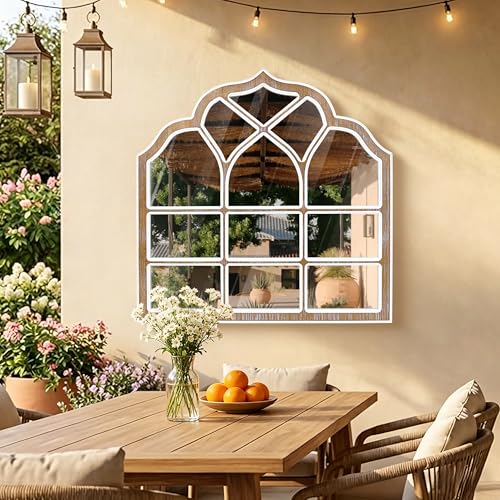36x36 Inch Window Pane Wall Mirror, Farmhouse Gothic Arched Mirror, Rustic Decorative Cathedral Mirror for Living Room Entryway Home Decor - color: H - Window - 36x36 in
