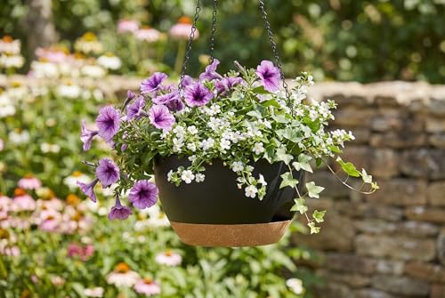 Hanging Planters 3-Pack, 8 Inch Self-Watering Hanging Pots with Drainage Hole and Chains, Plastic Planters for Indoor Outdoor（Black Brown） - color: Black Brown, size: 8 inches