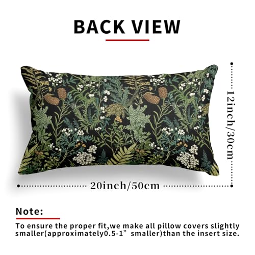 Black Green Botanical lumbar Pillow Covers 12x20 Inch Dark Green Flower Vintage Plant Throw Pillows for Farmhouse Cushion Covers Spring Summer Leaf Floral Pillow Cases for Bed Outdoor Decor Set 2 - color: S-black Green Leaf, size: 20" x 12" (Pack of 2)