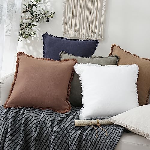 Foindtower Decorative Linen Fringe Throw Pillow Covers Cozy Boho Farmhouse Cushion Cover with Tassels Soft Accent Pillowcase for Chair Sofa Bed Living Room Home Decor, 16×16 Inch, 1PC, Rust - color: Rust, size: 16" x 16" (Pack of 1)