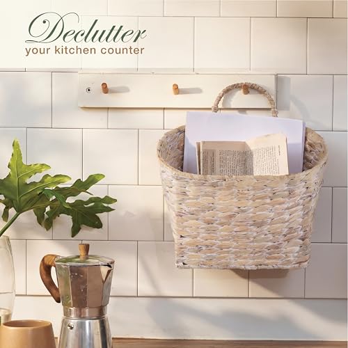 Set of 2 White Wicker Hanging Baskets for Front Door, Mail, Flowers & Organizing - color: White Water Hyacinth