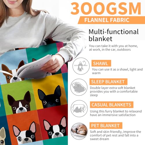 Throw Blanket for Couch, 300GSM Warm Soft Cozy Flannel Blanket, Cute Blanket for All Seasons Bedroom Home Decor Gifts, Colorful Funny Dogs 50x60 Inches - color: Colorful Funny Dogs