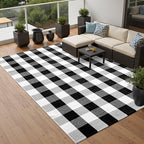 joybest Buffalo Plaid Rug 5 x 7 ft Black and White Checkered Area Rug Cotton Hand-Woven Indoor Outdoor Rugs Carpet for Patio, Living Room, Dining Room, Bedroom - size: 5' x 7' (Rectangular)