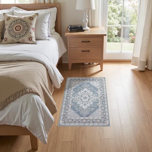 Tortania Area Rug 2x3 Doormat - Washable Vintage Oriental Farmhouse Soft Thin Indoor Carpet for Living Room Bedroom Hallway Entryway Kitchen - Blue - color: Blue, size: 2' x 3' (Rectangular)