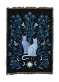 Pure Country Weavers Blue Thistle and Cat by Episodic Drawing - Gift Tapestry Throw Blanket Woven from Cotton - Made in The USA (50X60) - color: Blue Thistle and Cat, size: 50x60