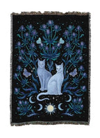 Pure Country Weavers Blue Thistle and Cat by Episodic Drawing - Gift Tapestry Throw Blanket Woven from Cotton - Made in The USA (50X60) - color: Blue Thistle and Cat, size: 50x60