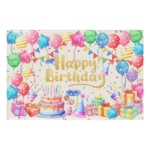 Happy Birthday Area Rug 2x3 Colorful Balloons Print Front Door Mat Birthday Party Decorative Entry Rugs Washable Non-Slip Low Pile Doormat for Living Room Bedroom Bathroom Kitchen - color: Happy Birthday