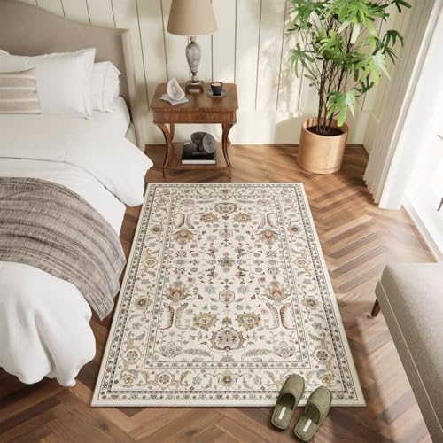Washable 2x3 Entryway Rug, Boho Non-Slip Door Mat Vintage Distress Small Rugs for Kitchen Nursery Office Bedroom, 0.3" Neutral Oriental Throw Carpet with Cushioning Pad, Beige/Rust/Multi, B1 - color: Beige/Cream/Rust/Green/Multi, size: 2' x 3' (Rectangula