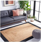 SAFAVIEH Natural Fiber Collection Area Rug - 6' Square, Natural & Black, Handmade Flat Weave Boho Farmhouse Rustic Border Jute, Ideal for High Traffic Areas in Living Room, Bedroom (NFB852Z)