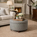 HomePop 25" Button Tufted Round Storage Ottoman - Gray Woven - color: Gray Woven