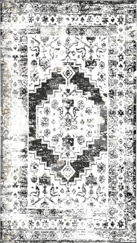 Vintage Distressed Area Rugs Black Grey Soft Wool Machine Washable 2x3 Large Rug for Living Room Bedroom Diningroom Traditional Retro Carpet Dorm Nursery Guestroom Farmhouse Floor Rug Runners - color: K, size: 2x3