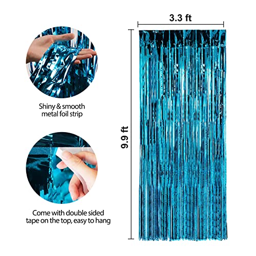 Crosize 2 Pack 3.3 x 9.9 ft Blue Foil Fringe Curtains Party Decorations, Blue Tinsel Curtain Backdrop for Parties, Door Streamers, Glitter Streamer Fringe Backdrop for Birthday Decoration - color: Blue, size: 2 Pack
