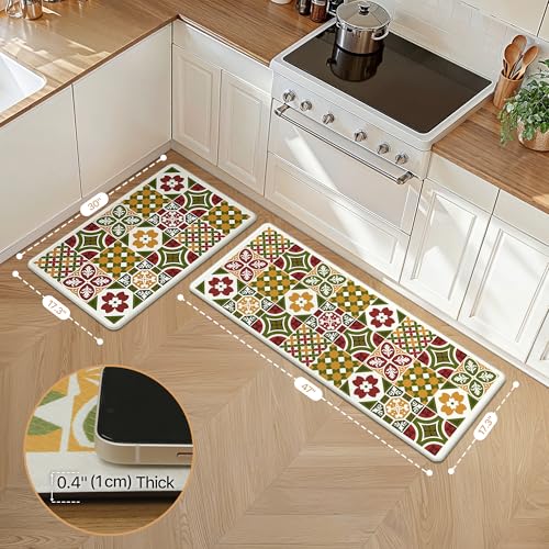 GENIMO Anti Fatigue Kitchen Mats for Floor, Cushioned Non Slip Kitchen Rug, Waterproof Kitchen Floor Mat Runner, Kitchen Mat for Laundry, Sink, Office, Entryway, 17.3"x47"+17.3"x30", Green - color: Light Green, size: 17.3"x47"+17.3"x30"