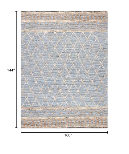 SAFAVIEH Natural Fiber Collection Area Rug - 9' x 12', Natural & Blue, Handmade Boho Moroccan Trellis Jute, Ideal for High Traffic Areas in Living Room, Bedroom (NF955N) - size: 9' x 12' (Rectangular)