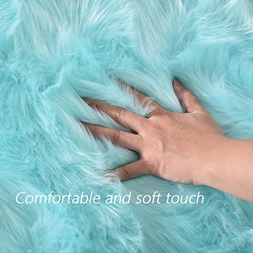 Latepis Light Blue Small Fluffy Rugs 2x3 Teal Faux Sheepskin Fur Rug for Bedroom Cute Throw Plush Rug for Cushion Chair Furry Rugs for Home Décor - color: Light Blue, size: 2' x 3' (Rectangular)