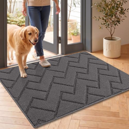 hicorfe Door Mat Indoor Entrance,24"x35" Non Slip Welcome Mat,TPR Backing Dirt Trapper Front Door Mat,Washable Floor Mats,Low-Profile Indoor Door Mats for Entryway,Entrance,Hallway,Laundry(Grey) - color: Grey, size: 35" x 24" (Rectangular)