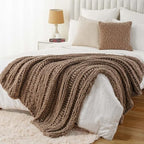 Battilo Chunky Knit Throw Blanket for Couch, Hand Made Chenille Throw Blanket, Super Soft Warm Cozy Taupe Blanket for Bed, Sofa, Living Room, 50"x60" - color: Taupe