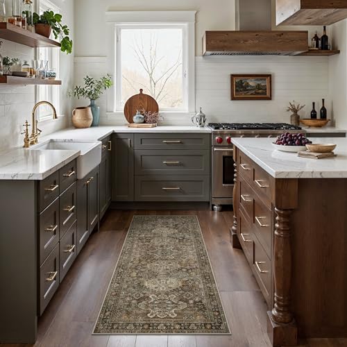 Bavni 2x5 Runner Rug, Non Slip Washable Runner Rug, Vintage Brown Hallway Rug Runner, Ultra Thin Low Pile Carpet Runner for Kitchen Bathroom Entryway Bedroom, Brown - color: Brown, size: 2' x 5' (Rectangular)