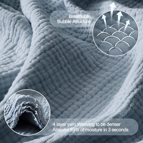 WDCOZY Muslin Throw Blanket 100% Cotton Blankets 4-Layer Breathable Lightweight Soft for Couch Boho Farmhouse Linen Tassels Ruffle Gauze Blankets All Season for Adults 50x60 Inches Dusty Blue - color: Dusty Blue, size: Throw (50"x60")