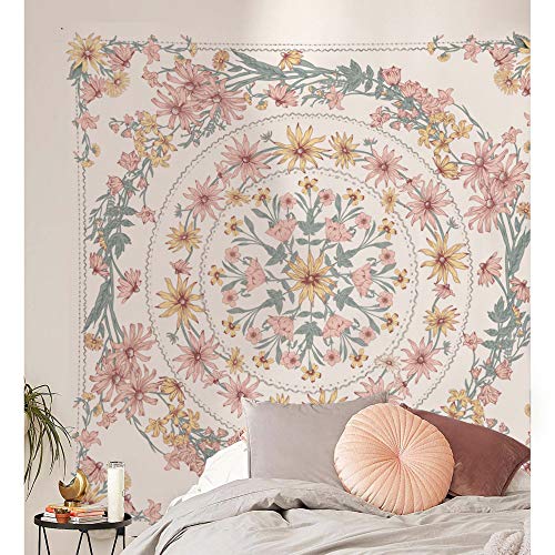 Simpkeely Mandala Floral Medallion Tapestry, Sketched Flower Plant Boho Wall Hanging, Bohemian Tapestries for Bedroom Living Room Dorm Home Décor 59.1 x 59.1 Inches (RosyBrown) - color: RosyBrown, size: 59.1"L x 59.1"W