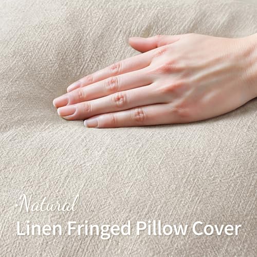 MIULEE Decorative Throw Pillow Covers Neutral Linen Fringe Throw Pillows Set of 2 Natural Beige Boho Farmhouse Cushion Covers with Tassels for Couch Sofa Bed Living Room Spring Decor 16x16 Inch - color: Natural Beige, size: 16" x 16" (Pack of 2)