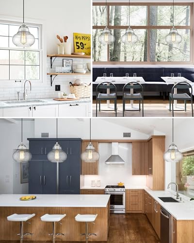 ELYONA 8 Inch Bubble Glass Pendant Light Industrial Kitchen Island Globe Hanging Pendant Light Fxiture Modern Hand Blown Seeded Glass for Farmhouse Dining Room Bar Bedroom Living Room Brushed Nickel - color: Brushed Nickel