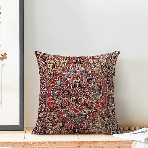 AEIOAE Boho Pillow Covers 18x18 Set of 2 Red Boho Vintage Style Decorative Throw Pillow Outdoor Linen Square Farmhouse Decor Retro Cushion Cover for Home Couch Sofa - color: Boho 22, size: 18" x 18" (Pack of 1)