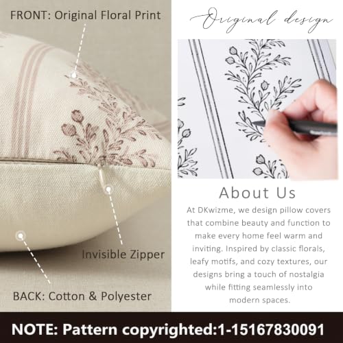 Vintage Throw Pillow Covers 24x24 Set of 2, Striped Floral Pillow Cover Botanical Patterned Decorative Cushion Covers Modern Farmhouse Home Decor for Sofa Couch Bed Living Room, Blush Bloom - color: Blush Bloom, size: 24" x 24" (Pack of 2)