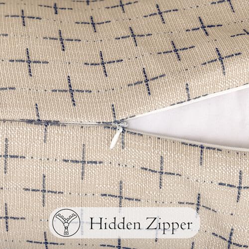 JoraLion Decorative 14x36 Lumbar Pillow Cover, Beige Cross Pattern Woven Textured Cushion Case Polyester Cozy Modern Farmhouse Vintage Pillowcase for Couch Sofa Bed Living Room, ONLY 1 Cover - color: Beige