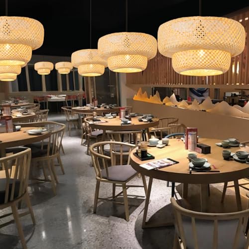 Bamboo Pendant Light 17.72" Wicker Chandelier Handmade Rattan Dining Room Lights Farmhouse Hanging Lighting Fixture for Kitchen Island Bedroom Living Room Hallway Coffee Restaurant - color: Beige-17.72IN