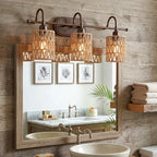 Kifmurase 3Pcs Small Rattan Lamp Shade, Boho Shades, Vintage Hanging Light Shade, 5.9" H x 4.7" D Cylinder Woven LampShades for Floor Lamps Pendant Light Chandelier Wall Sconces Light Fixture