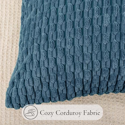 JoraLion 14x36 Boho Decorative Lumbar Throw Pillow Cover, Blue Cozy Soft Striped Corduroy Long Rectangle Cushion Case Accent Home Decor for Sofa Bed Room Livingroom, ONLY Cover - color: Blue, size: 36" x 14" (Pack of 1)