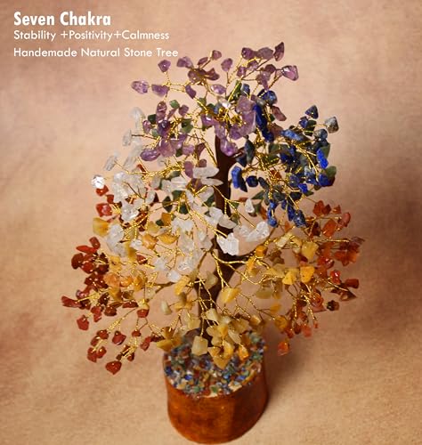 Crystal Tree of Life - 7 Chakra Healing Crystal Bonsai Tree for Home & Office Decor | Handmade Gemstone Money Tree for Positive Energy, Good Luck & Wealth | Spiritual Birthday Gift for Women & Mom - color: 7 Chakra Gold Wire