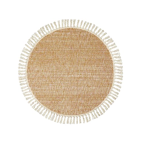 Collive Hand Woven Round Area Rug Soft Cotton Machine Washable Carpet 3ft Farmhouse Rugs with Tassels, Tan/Cream Circle Rugs for Bedroom Living Room Dining Room Table Office - color: Tan/Cream, size: 3' (Round)