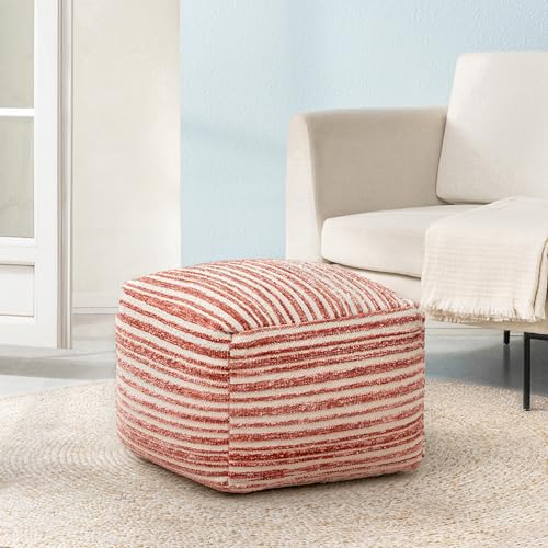 Anji Mountain Pouf Ottoman Foot Rest, Handmade Ottoman Pouf, Comfortable Foot Stool, Decorative Floor Seating for Living Room Decor, Bedroom & Home Décor Accent - Red - color: Red