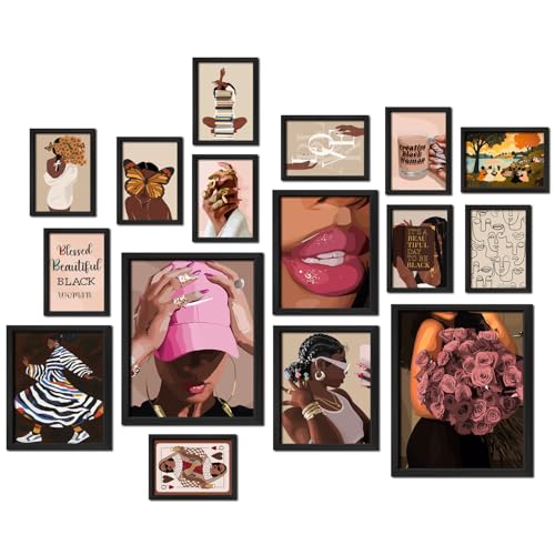 ANERZA 16 PCS Black Girl Wall Art Decor, African American Gallery Wall Prints for Bedroom, Black Woman Posters for Living Room Aesthetic, Black People Collage Kit Pictures, Pink and Black Dorm Home Decor - color: Coffee, size: 11"x14" Unframed