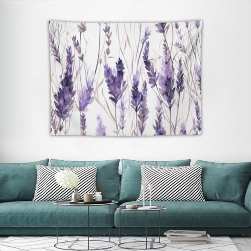 HZOHNAGO Lavender Flower Tapestry Watercolor Purple Floral Pattern Printed Wall Tapestry Wall Hanging for Bedroom Living Room Dorm 40" W x 30" H - color: Lavender-12, size: 40"L x 30"W