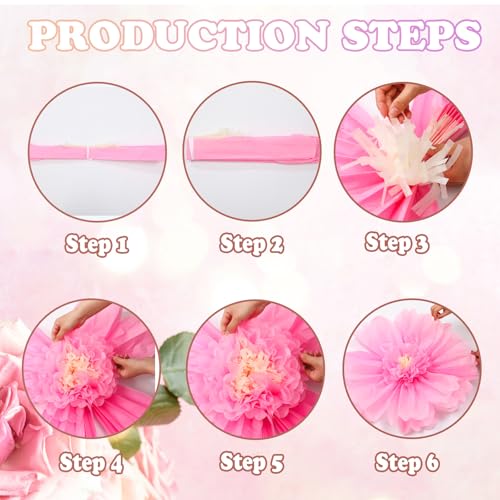 Giegxin 6 Pcs 31.5", 24" Pink, White Giant Paper Flower Large Tissue Paper Flower for Wall Big Pink Pom Pom Floral Decorations for Wedding Bridal Shower Baby Shower Tea Party Birthday Nursery Decor - color: Pink, White, size: 31.5", 24"