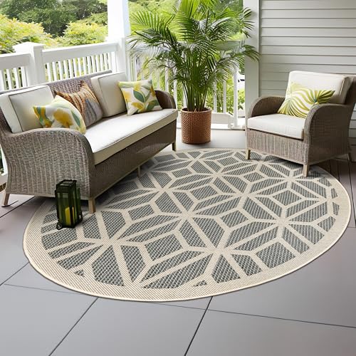 Rugshop Blue Contemporary Geometric Indoor/Outdoor Area Rug — Hose Washable for Living Room, Dining Room and Playroom, 8' Round - size: 8' x 8' (Rectangular)