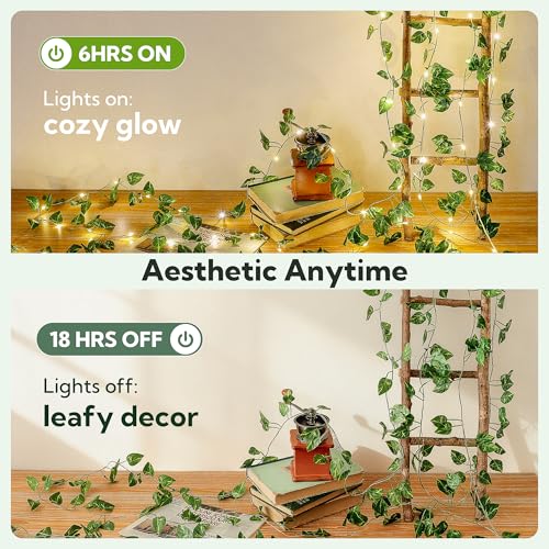 HEYFUNi 23ft Pre-Wrapped Pothos Vine Lights with 73 LEDs, USB or Battery Operated Artificial Greenery Garland with Fairy Lights for Bedroom, Dorm Room, Wall Decor, Boho Room Decor, Warm White - color: Pothos, size: 73 LED-USB & Battery